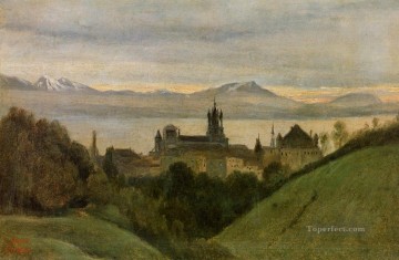  plein Oil Painting - Between Lake Geneva and the Alps plein air Romanticism Jean Baptiste Camille Corot